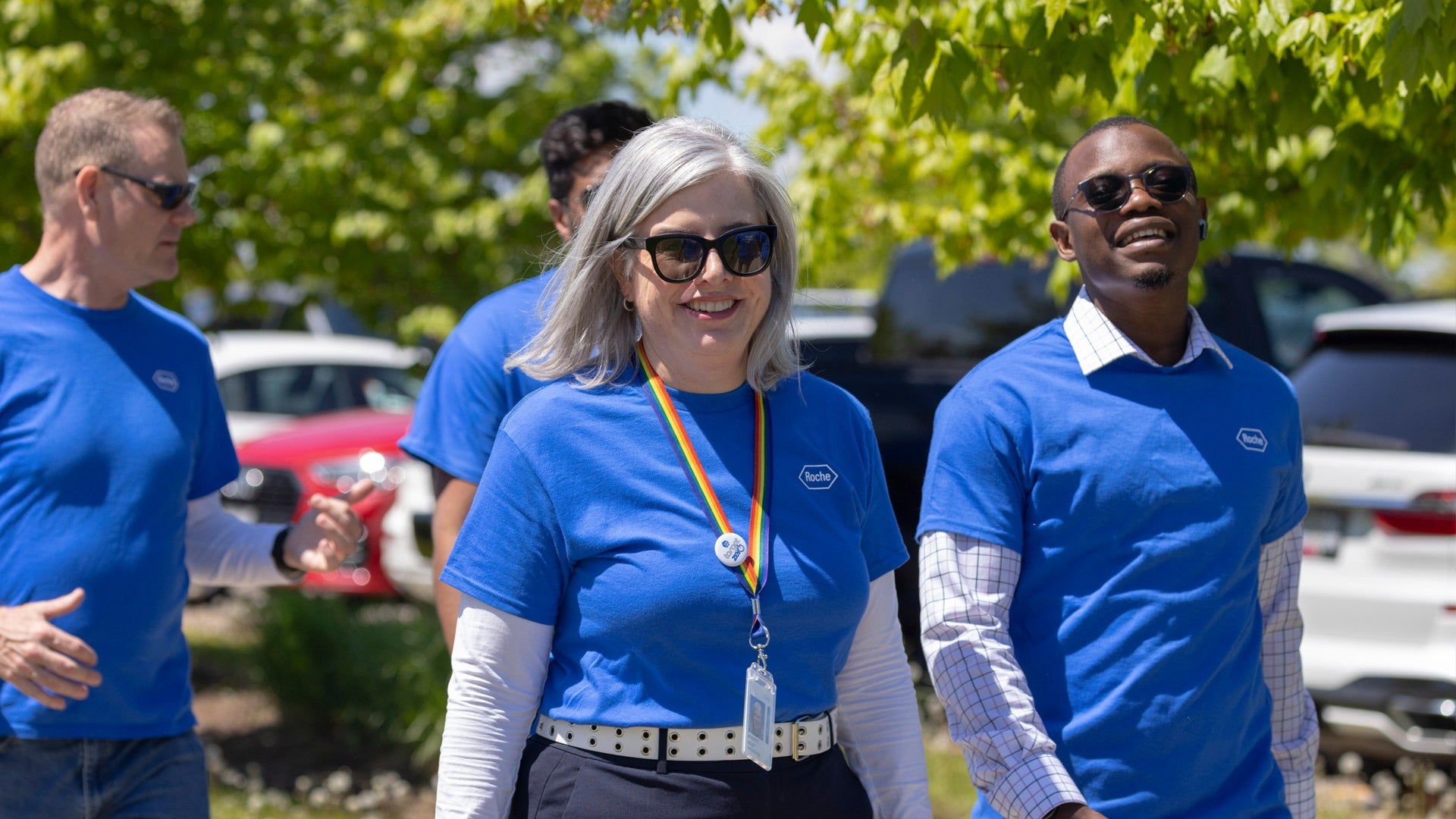 Brigitte Nolet and colleagues at an outdoor company event.
